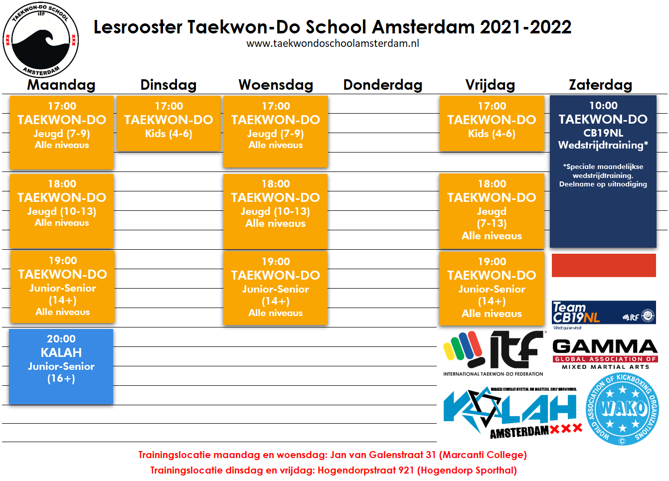 lesrooster taekwon-do school amsterdam