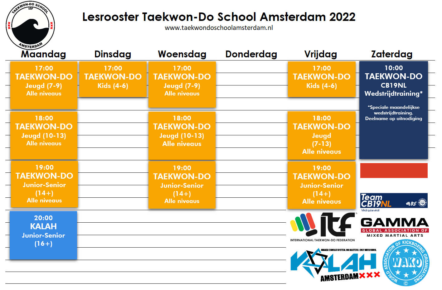 Lesrooster Taekwon-Do School Amsterdam 2022b